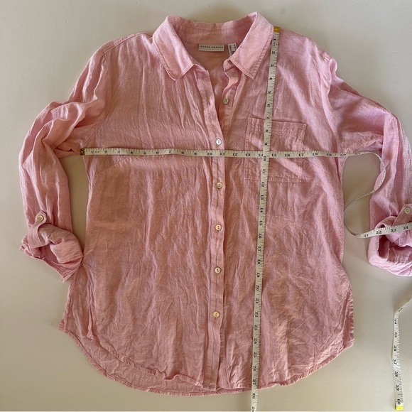 Susan Graver Pink Linen Rayon Blend Long Sleeve Button-down Roll Tab Sleeves M - Picture 7 of 11